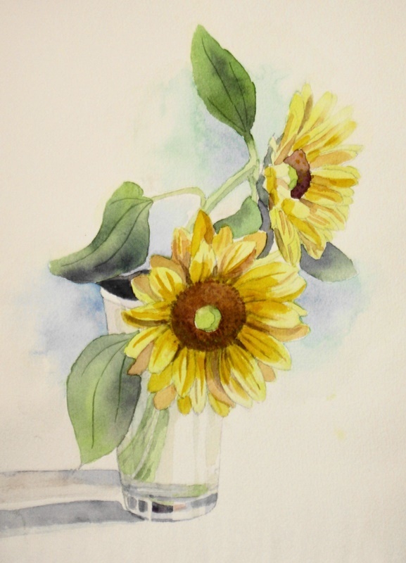 夏の花、ひまわりを描く＾＾: ごくさんの透明水彩画