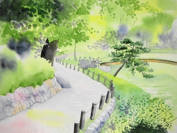 庭園風景画の描き方 ごくさんの透明水彩画