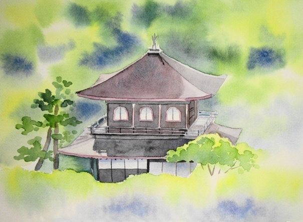 浮世絵風な水彩画京都東寺